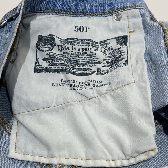 Levis 501 Cutoff Denim Jean Shorts Premium Big E Womens 32 High Rise Button-Fly - Picture 9 of 12